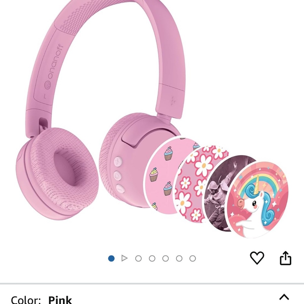 Pink BuddyPhones Kids Headphones with Interchangeable Caps
